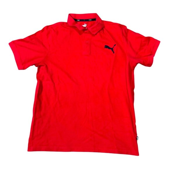 Puma Mens Red Polo Shirt Medium Cotton Blend Casual Wear Large Cat Logo - Picture 1 of 5